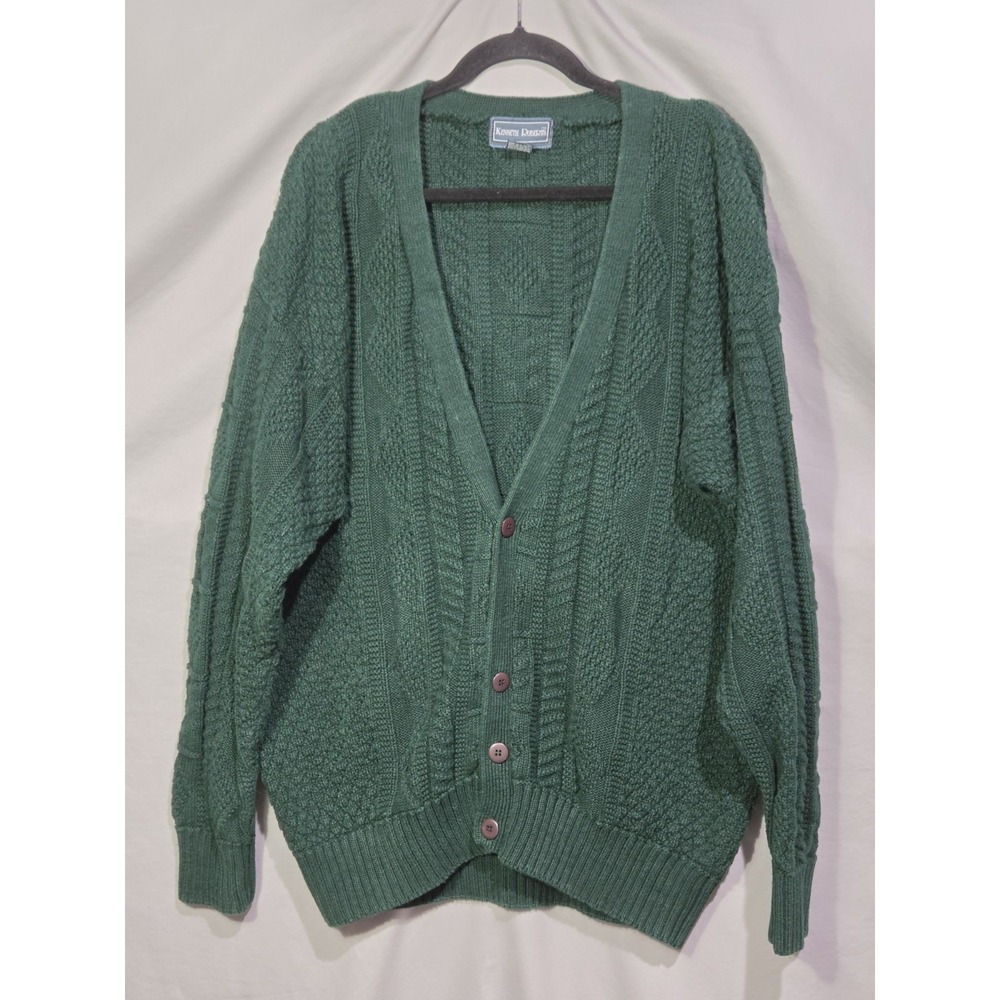 Vintage‎ Kenneth Roberts XL Green Cardigan Sweater Chunky Fisherman Grandpacore